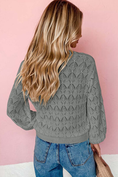 Gray Lightweight Buttoned Front Crochet Cardigan