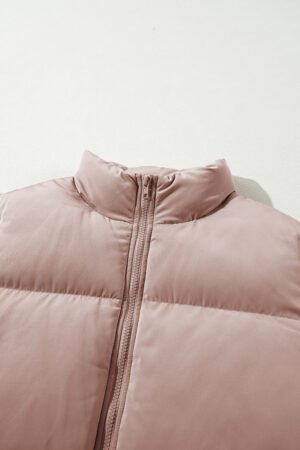 Apricot Pink Full Zipper Quilted Puffer Jacket - Image 7