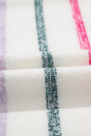 White Colorful Striped Ribbed Trim Sweater - Image 6