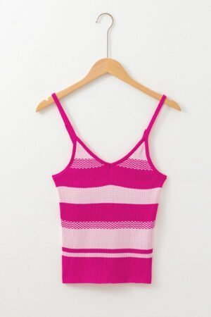 Red Stripe Spaghetti Strap V Neck Sweater Vest - Image 5