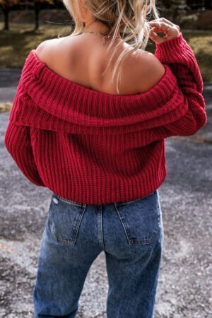 Racing Red Off-the-shoulder Knit Sweater - Image 2