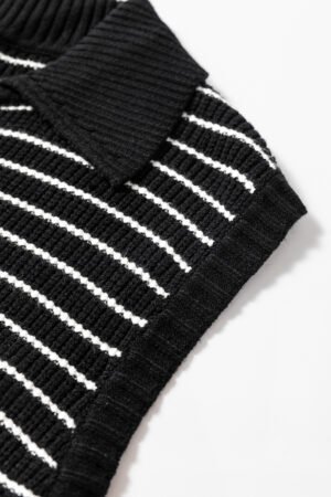 Black Stripe Turn-down V Neck Sweater Tank Top - Image 7