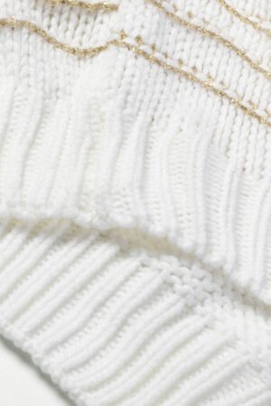White Striped Knit Puff Sleeve Casual Sweater - Image 7
