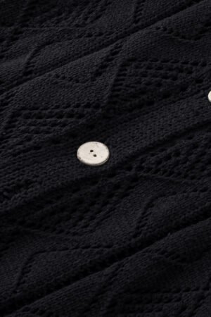 Black Hollow-out Openwork Knit Cardigan - Image 8
