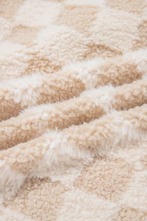 Khaki Checker Sherpa Corduroy Patchwork Zip up Collared Jacket - Image 22
