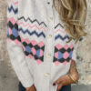 Pink Stripe Geometric Button Up Sweater Cardigan