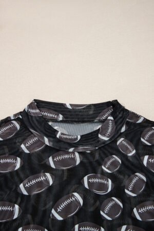 Black Game Day Rugby Mesh Sheer Long Sleeve Top - Image 7