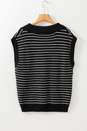 Black Stripe Turn-down V Neck Sweater Tank Top - Image 5