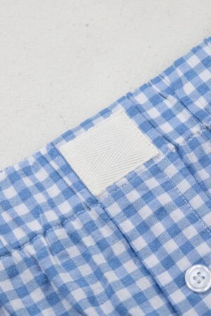 Blue Gingham Printed High Waist Shorts - Image 7