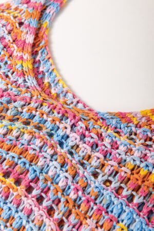 Pink Color Contrast Crochet Loose Fit Sweater Vest - Image 7