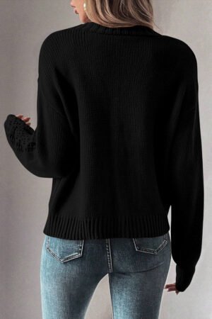 Black Open Knit Drop Shoulder Sweater Cardigan - Image 2