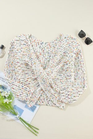 White Confetti Reversible Twist Sweater - Image 7
