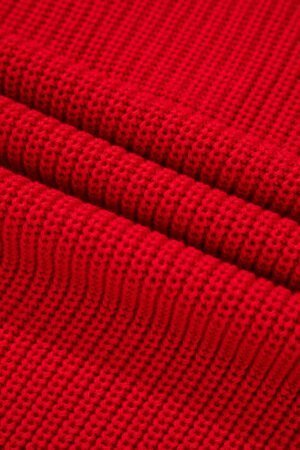 Racing Red Solid Textured Knit V Neck Drop Shoulder Sweater - Image 12