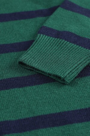 Green Striped O-ring Zip Collared Loose Sweater Mini Dress - Image 8