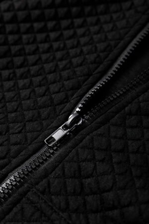 Black Quilted Side Pockets Zipper Hooded Jacket - Image 7