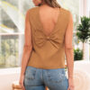 Desert Gold Bowknot V Cut Backless Cotton Tank Top