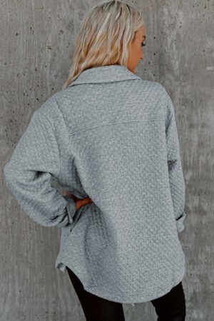 Gray Retro Quilted Flap Pocket Button Shacket - Image 3