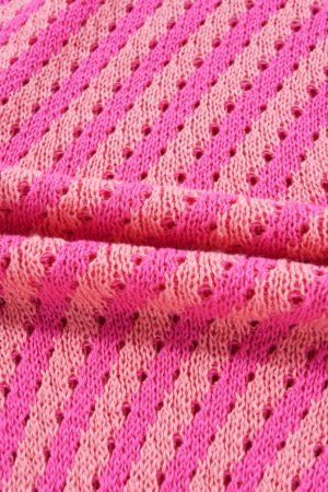 Pink Striped Buttoned V Neck Drop Shoulder Cardigan - Image 8