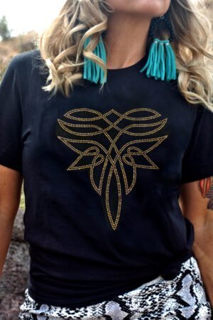 Black Rhinestone Western Pattern Cotton Blend Graphic T Shirt - Image 4
