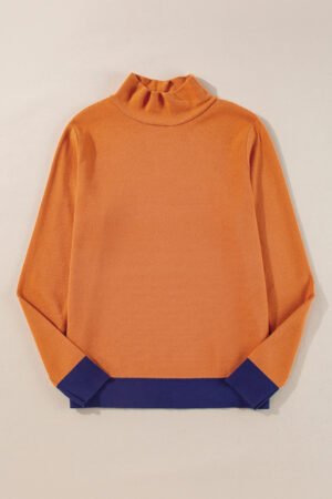Straw Yellow Color Contrast Edge Mock Neck Slim Fit Sweater - Image 5