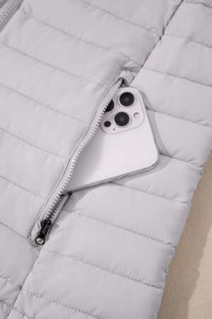 Silvery Solid Color Quilted Zip-up Puffer Jacket - Image 7