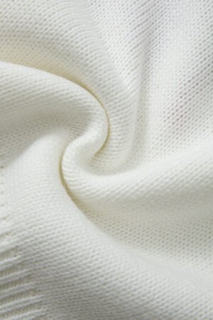 White Bow Pattern Contrast Trim Christmas Loose Graphic Sweater - Image 7