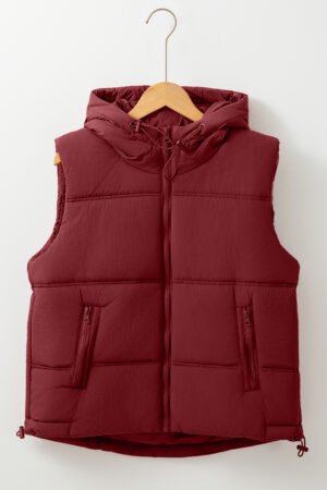 Clay Zip-up Side Pockets Hooded Puffer Vest - Image 6