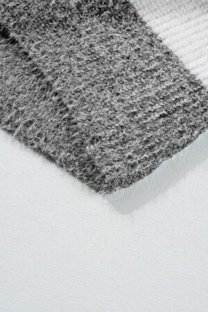 Gray Stripe Colorblock Bubble Sleeve Drop Shoulder Sweater Dress - Image 7