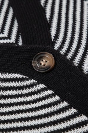 White Stripe Buttoned Front V Neck Herringbone Cardigan - Image 8