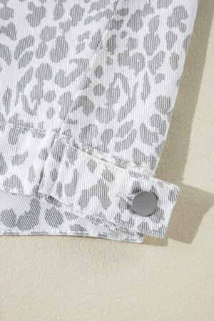 White Leopard Printed Flap Pocket Denim Jacket - Image 7