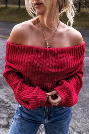 Racing Red Off-the-shoulder Knit Sweater - Image 3