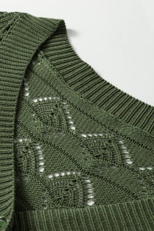 Green Lightweight Buttoned Front Crochet Cardigan - Image 6