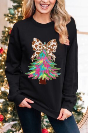 Alternative view of Black Bowknot Christmas Tree Shiny Graphic Sweatshirt