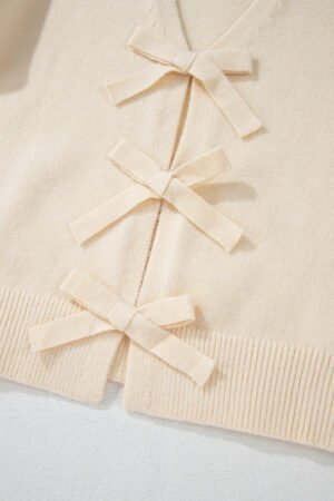 Jet Stream Bowknot Front Loose V Neck Knitted Cardigan - Image 7