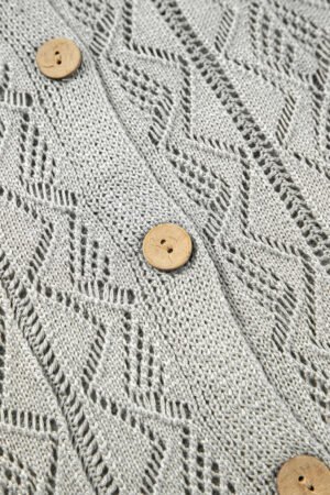 Gray Hollow Out Buttons Front Long Cardigan - Image 8