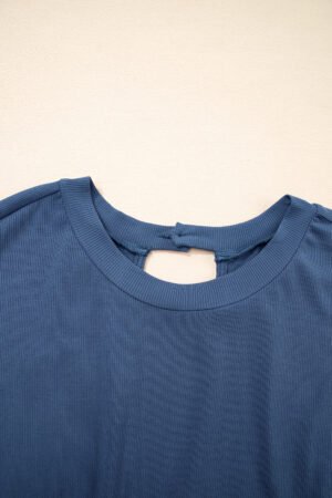 Ashleigh Blue Knit Open Back Cap Sleeve Drawstring Elastic Waistband Romper - Image 8