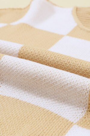 Khaki Checkered Bishop Sleeve Sweater - Image 8