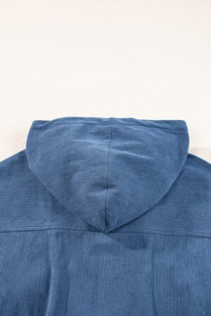 Real Teal Corduroy Drawstring Hooded Pocket Zip Up Jacket - Image 7