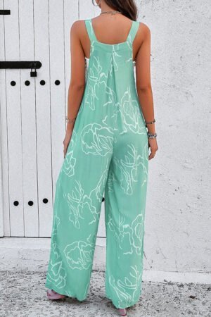 Moonlight Jade Printed Bib Wide Leg Overall - Image 3