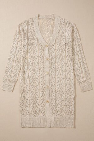 Parchment Hollow Out Buttons Front Long Cardigan - Image 5