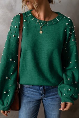Evergreen Pearled Drop Shoulder Round Neck Sweater - Image 2