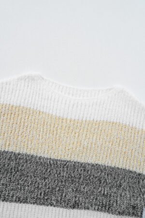 Gray Stripe Colorblock Bubble Sleeve Drop Shoulder Sweater Dress - Image 5