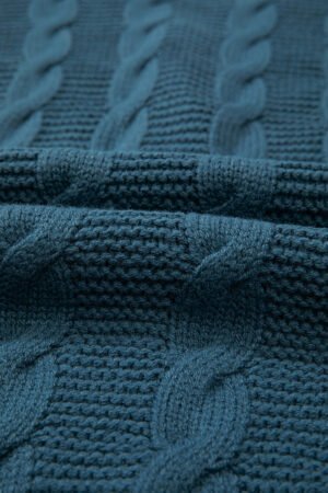 Peacock Blue Cable Knit Button Front Pocketed Baggy Cardigan - Image 7