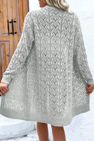 Gray Hollow Out Buttons Front Long Cardigan - Image 3
