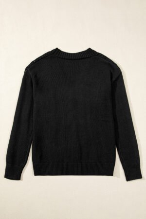 Black Open Knit Drop Shoulder Sweater Cardigan - Image 4
