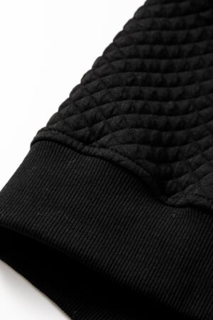 Black Quilted Side Pockets Zipper Hooded Jacket - Image 8
