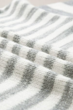 Gray Stripe Drop Shoulder Crew Neck Sweater - Image 8