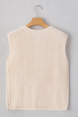 White Solid Textured Knit Side Pockets Buttoned Sweater Vest - Image 5