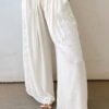 White Solid Drop Waist Pleated Wide Leg Casual Pants