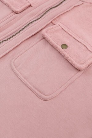 Pink Flap Pocket Drawstring Hood Zip Up Jacket - Image 6